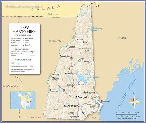 New Hampshire (USA): State, Major Cities & Places .